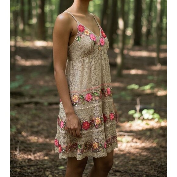 Antica Sartoria by Giacomo Cinque Mini Lace Floral Sequin Dress Boho Fairy XS/S - Picture 3 of 15